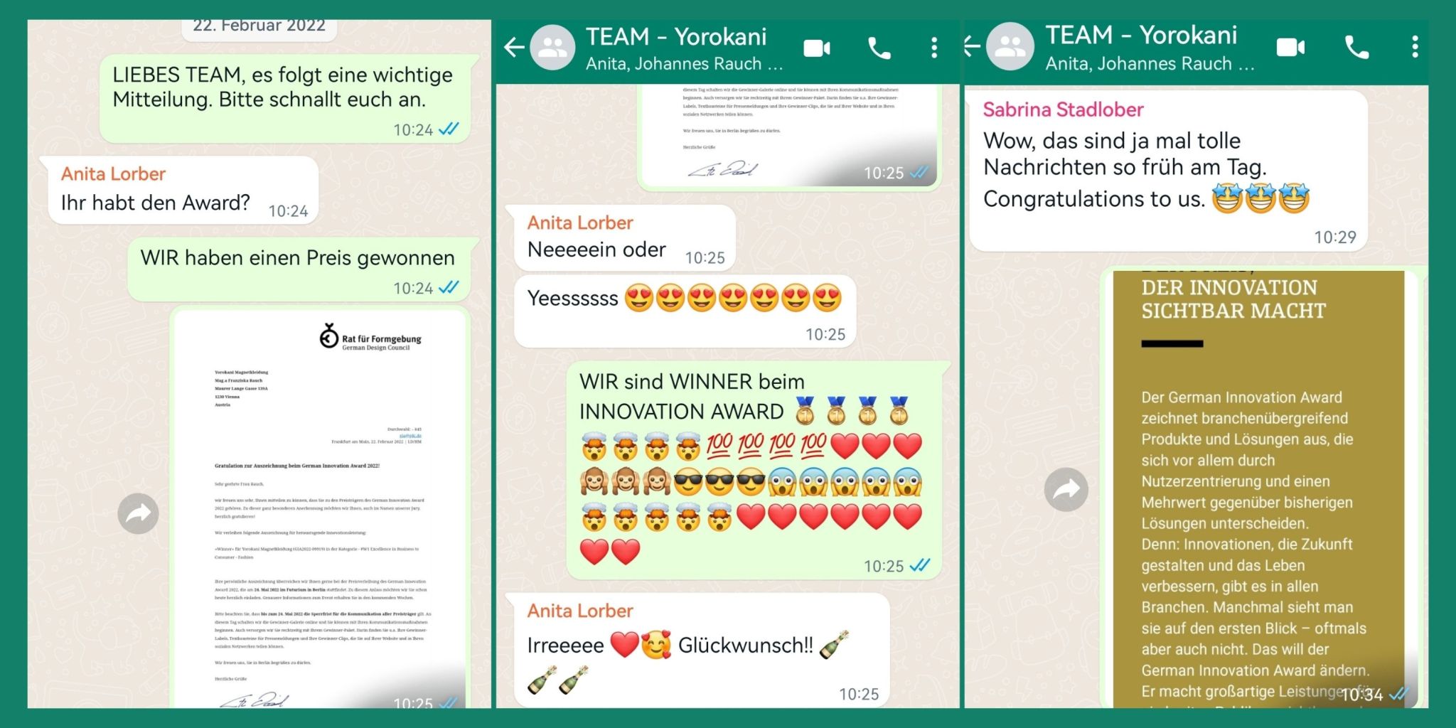 chat screenshot nach dem gewonnen award