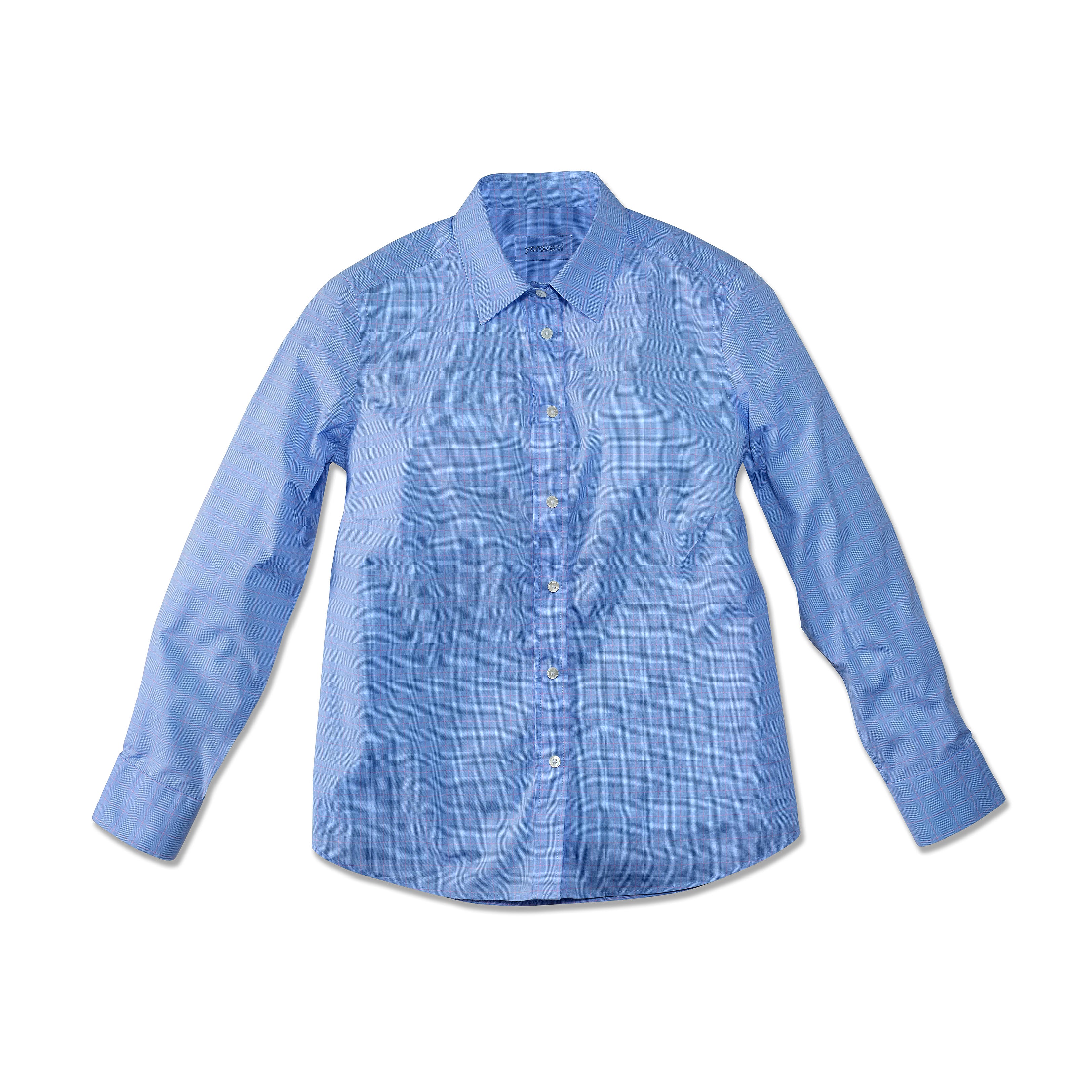 Yorokani Magnetbluse Damen Blau-Rosa-Kariert klassisch Schnitt