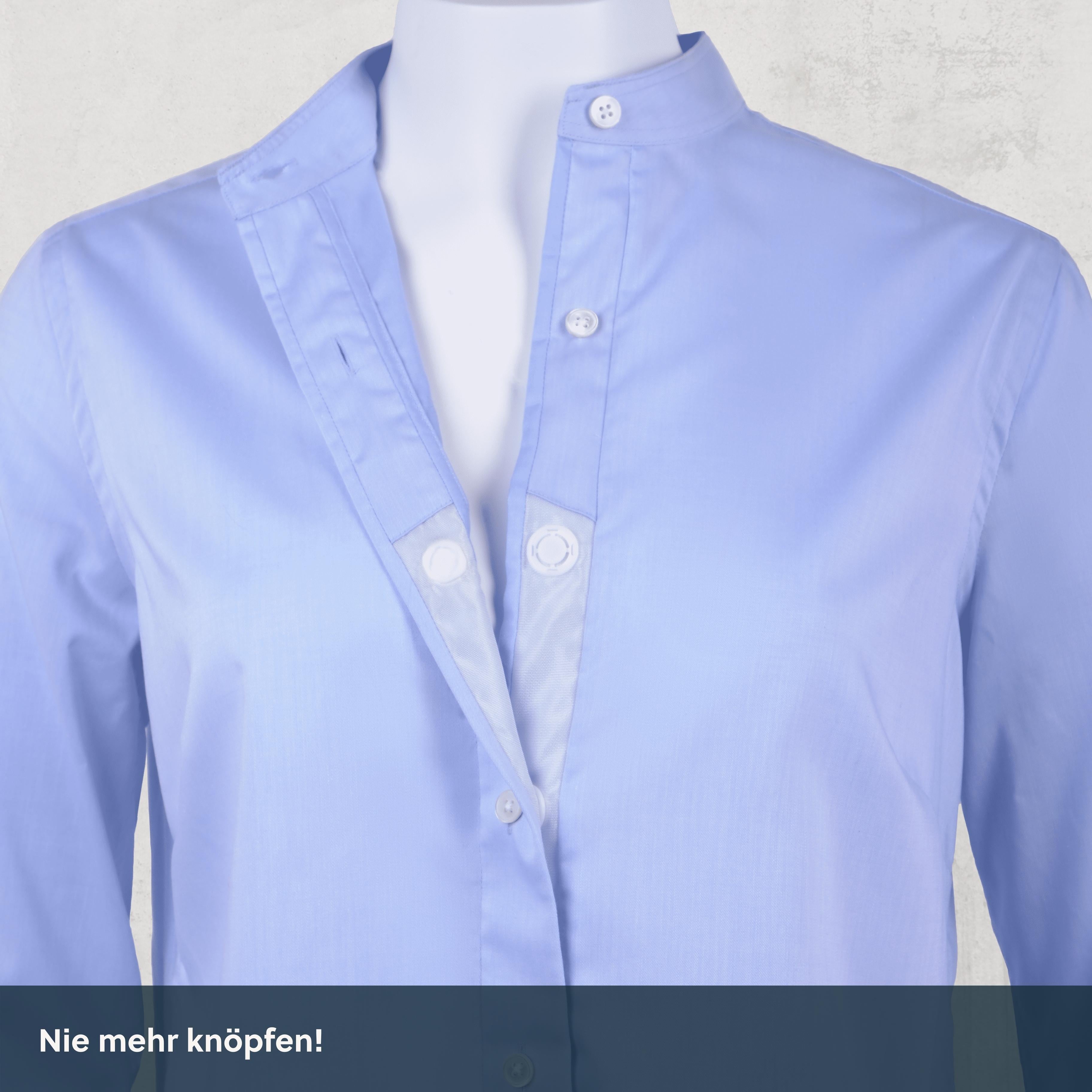 Stehkragen Magnetbluse - hellblau aus Baumwolle