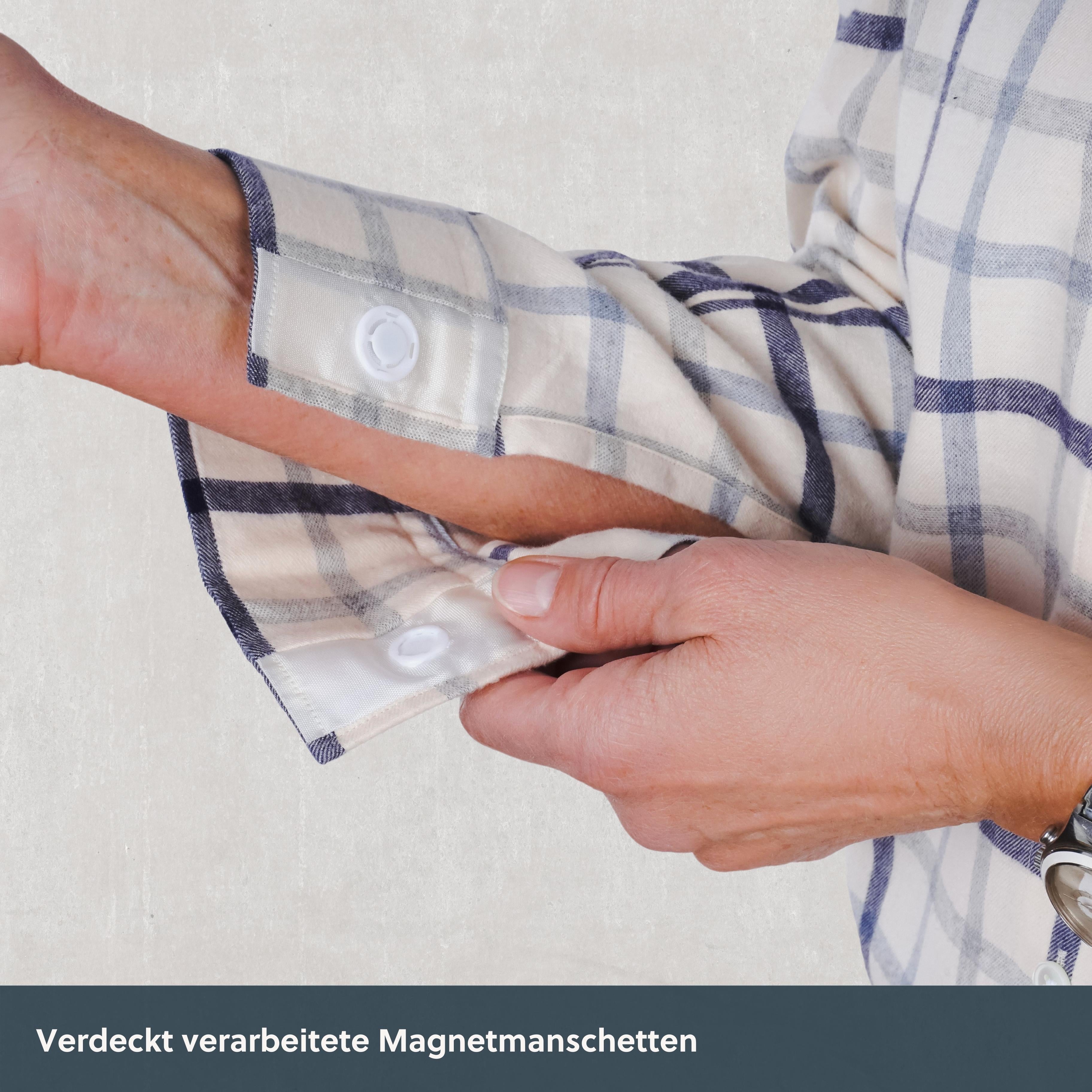 Stehkragen Magnetbluse - weiches Flanell aus Baumwolle und Schurwolle