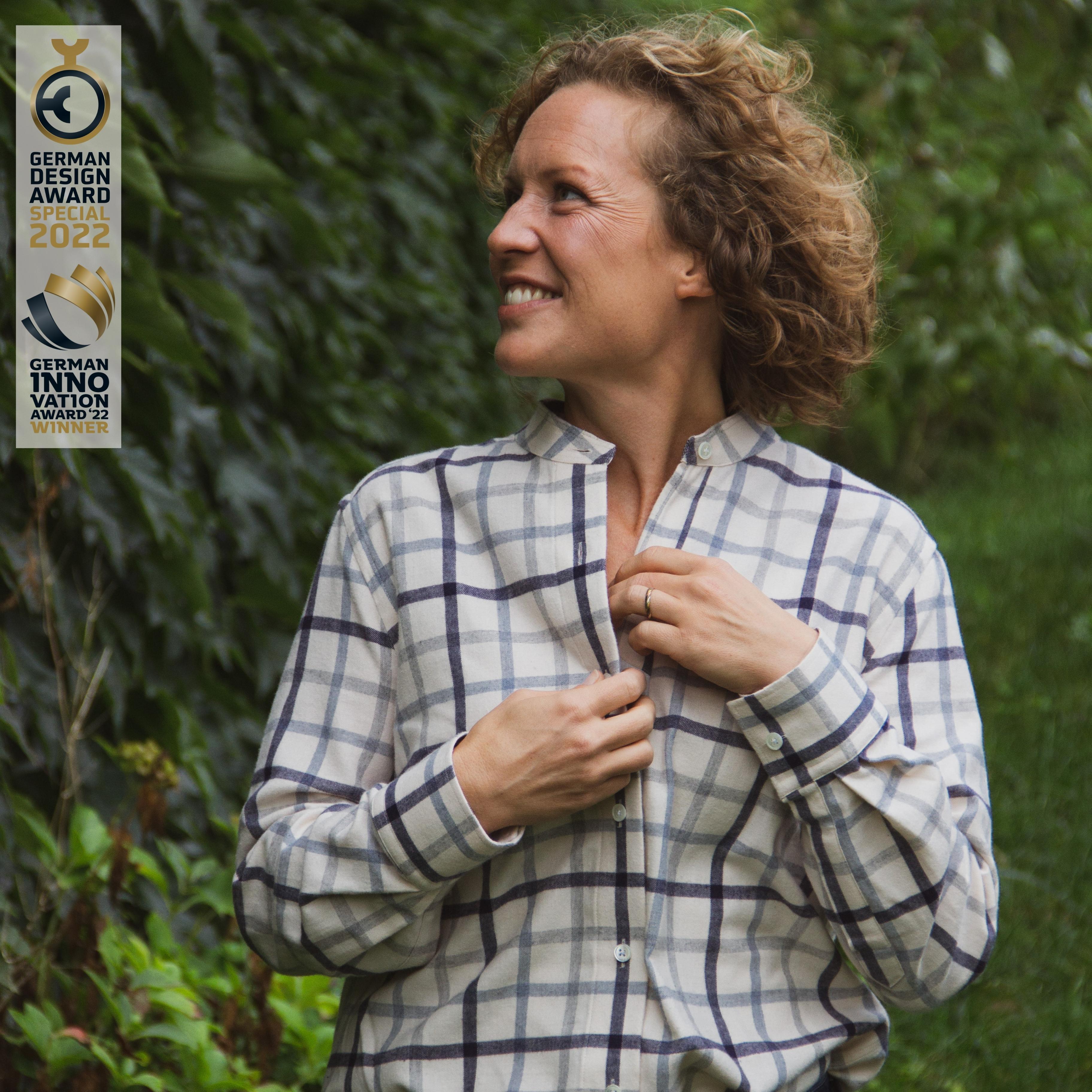 Stehkragen Magnetbluse - weiches Flanell aus Baumwolle und Schurwolle