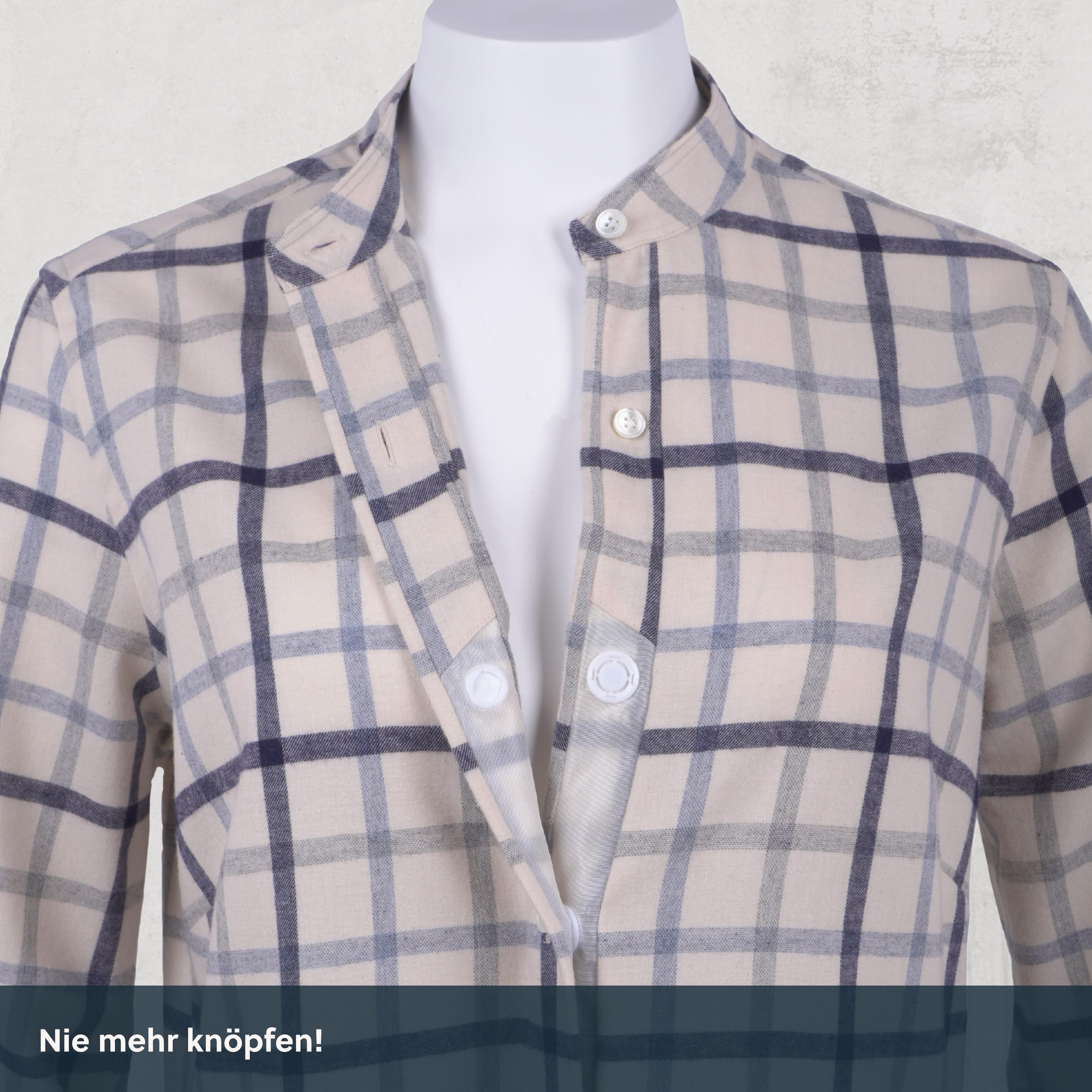 Stehkragen Magnetbluse - weiches Flanell aus Baumwolle und Schurwolle