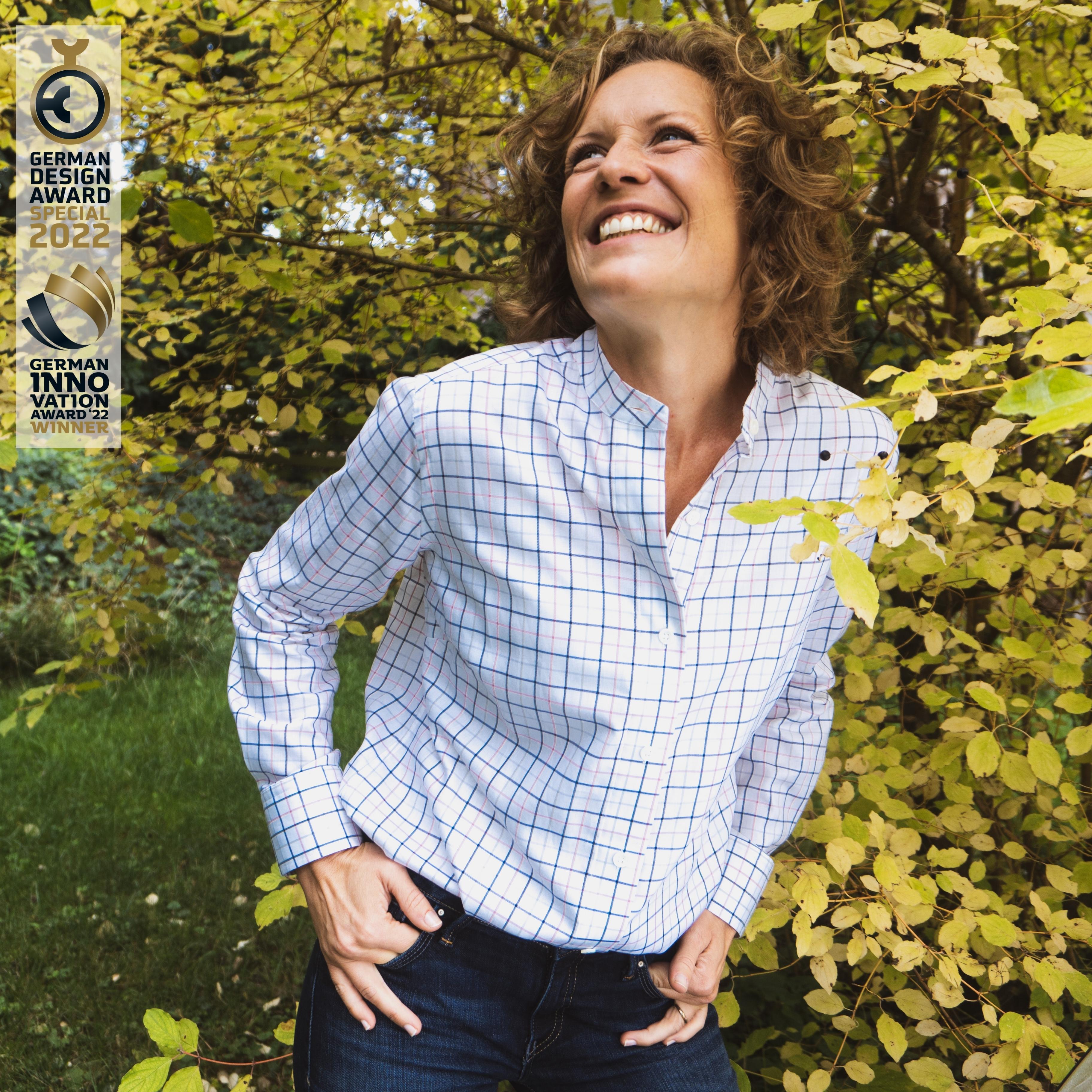 Stehkragen Magnetbluse - rosa-blau kariert aus Baumwolle