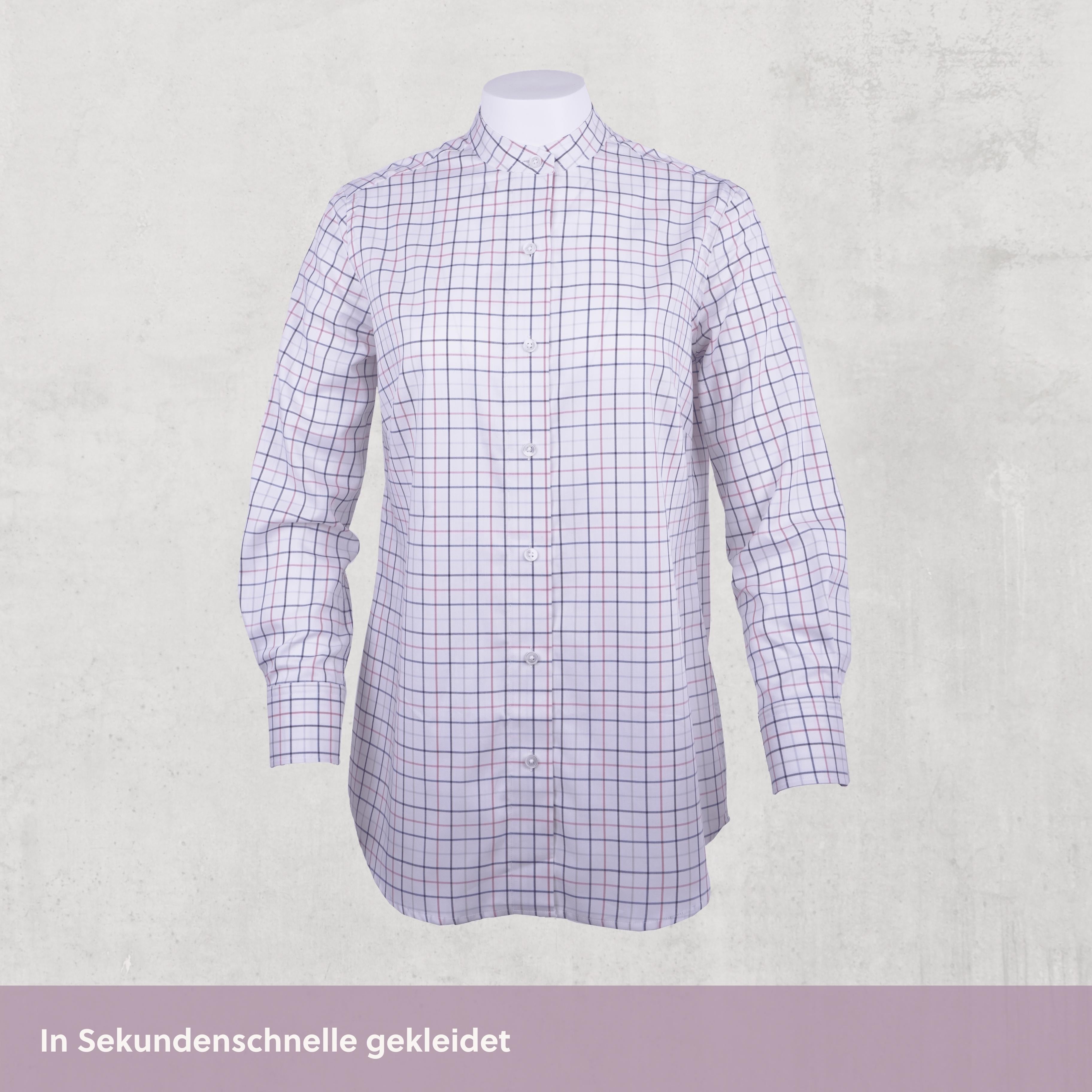Stehkragen Magnetbluse - rosa-blau kariert aus Baumwolle