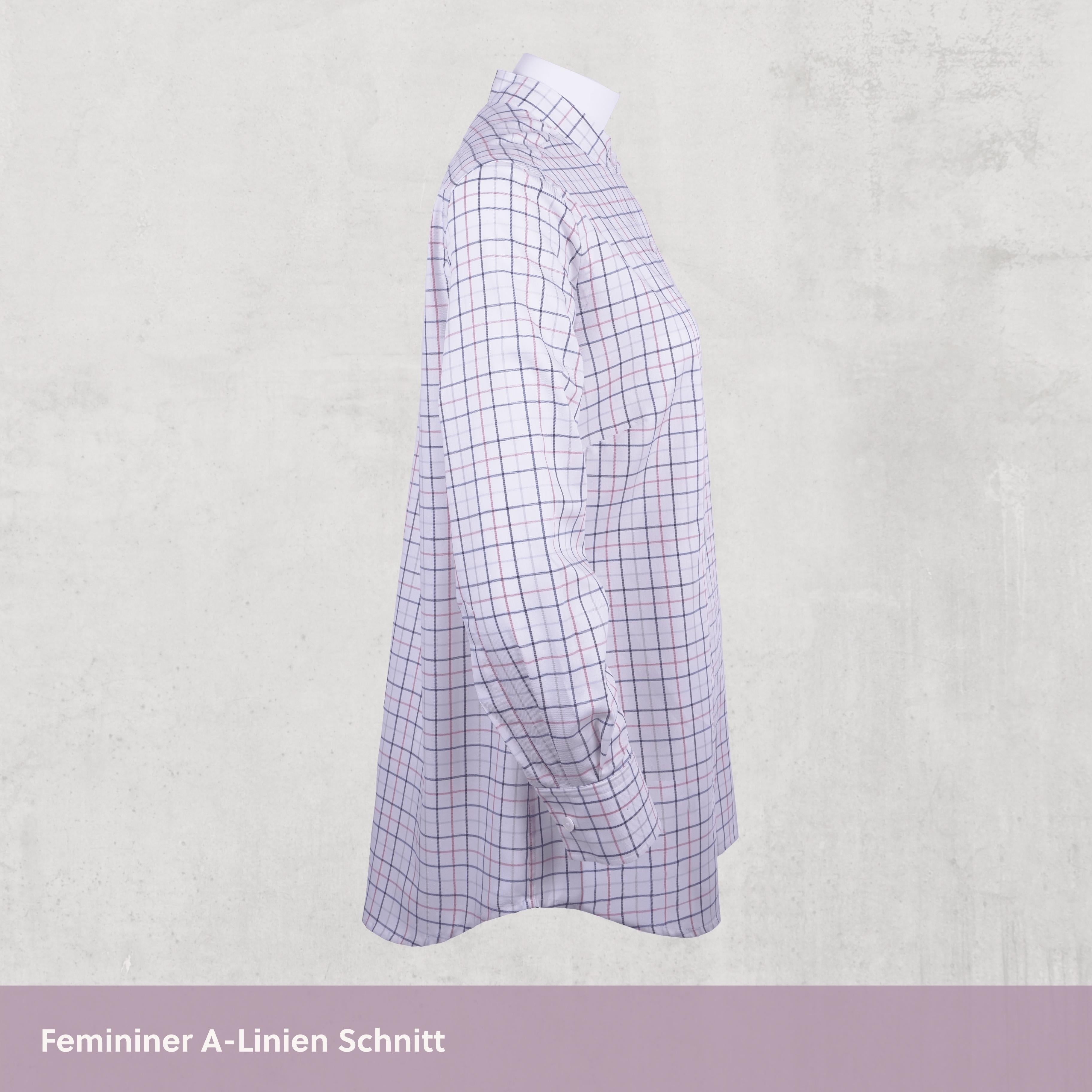 Stehkragen Magnetbluse - rosa-blau kariert aus Baumwolle