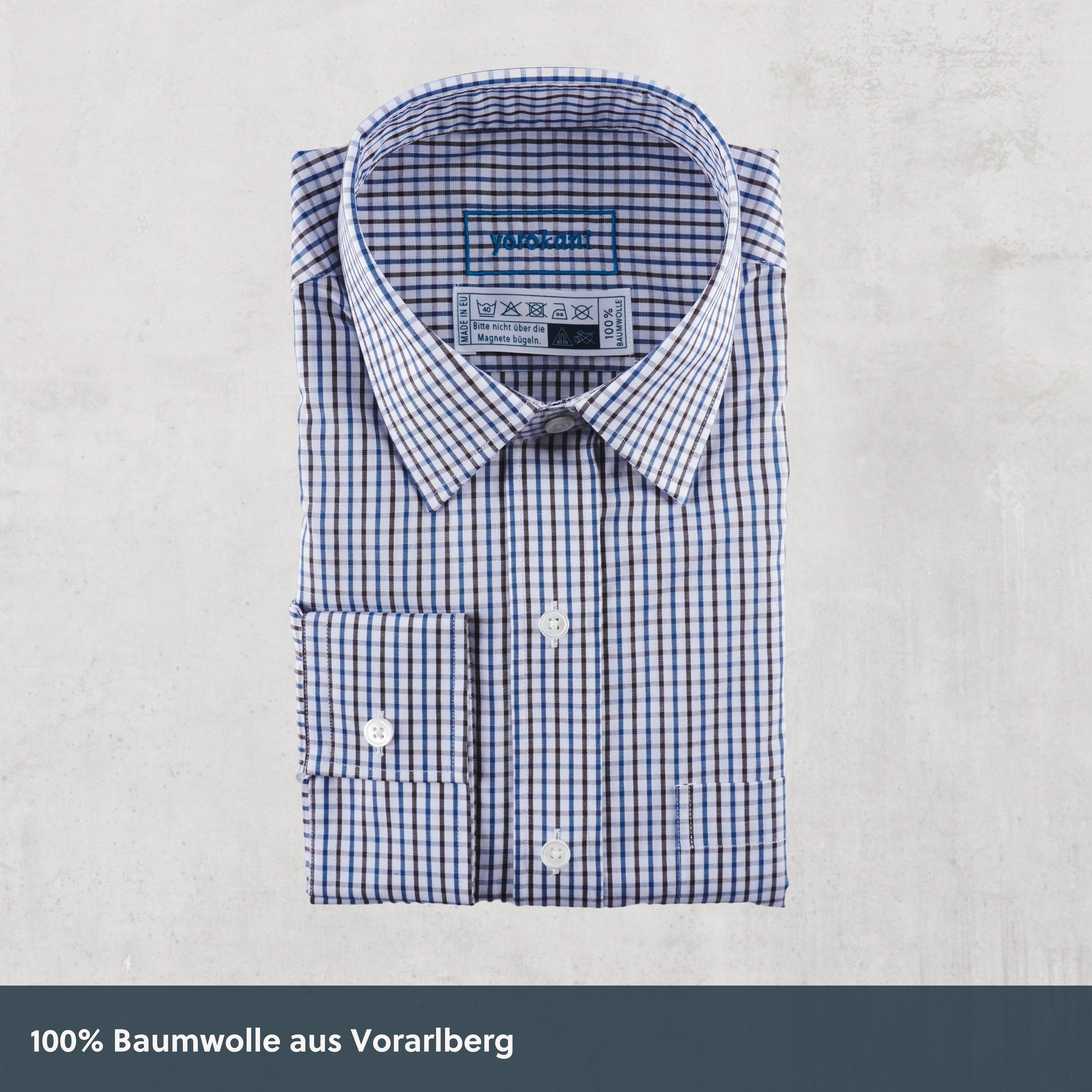 Magnethemd - blau braun kariert aus Baumwolle