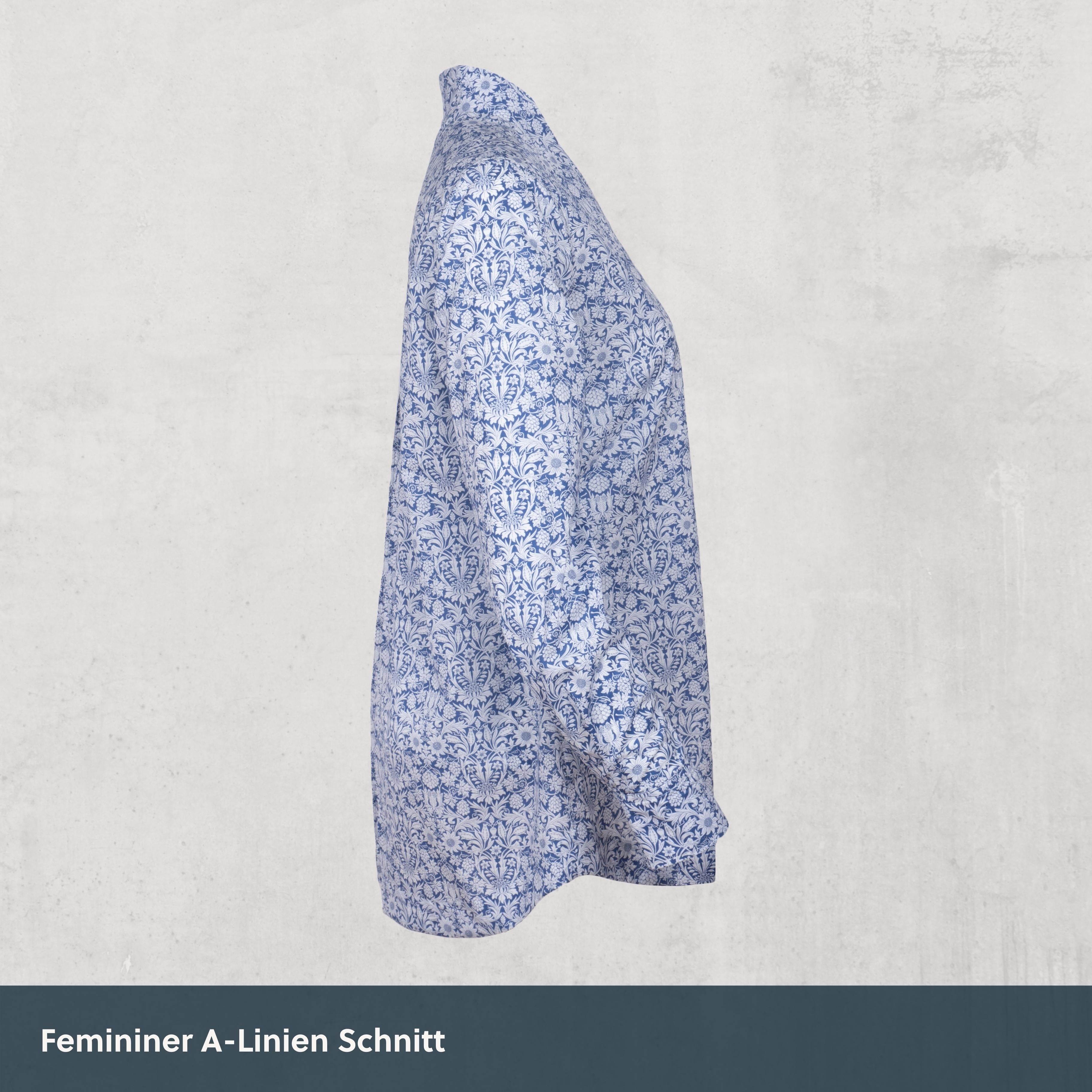 Magnetische Kelchkragenbluse - Paisley blau-weiß aus Baumwolle