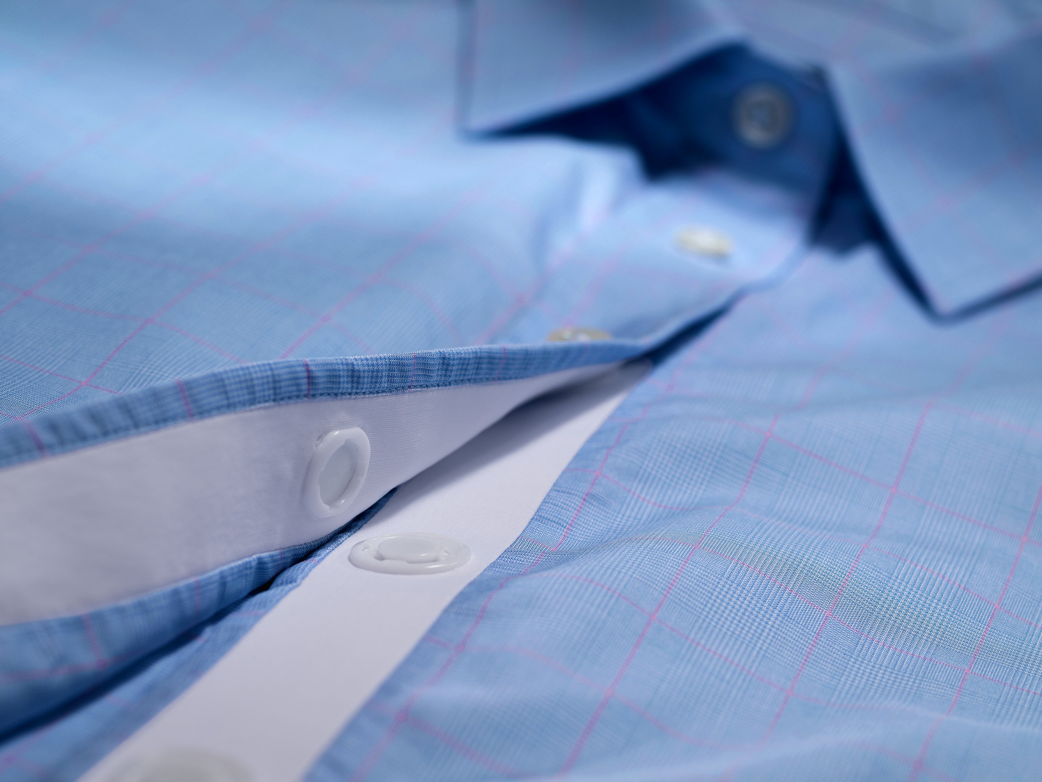 Yorokani Magnetbluse Damen Blau-Rosa-kariert klassisch mit hochwertigem Magnetverschluss