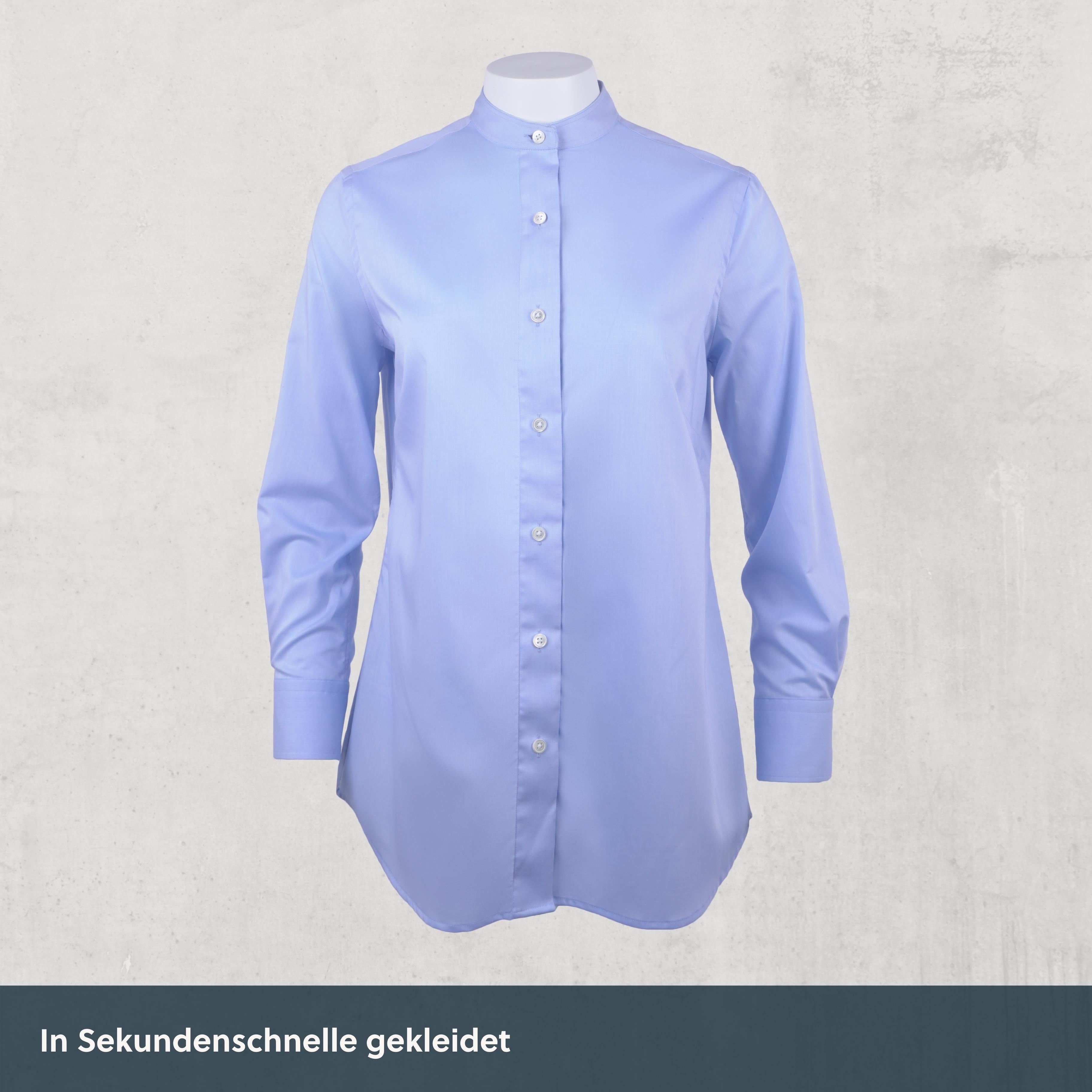 Stehkragen Magnetbluse - hellblau aus Baumwolle