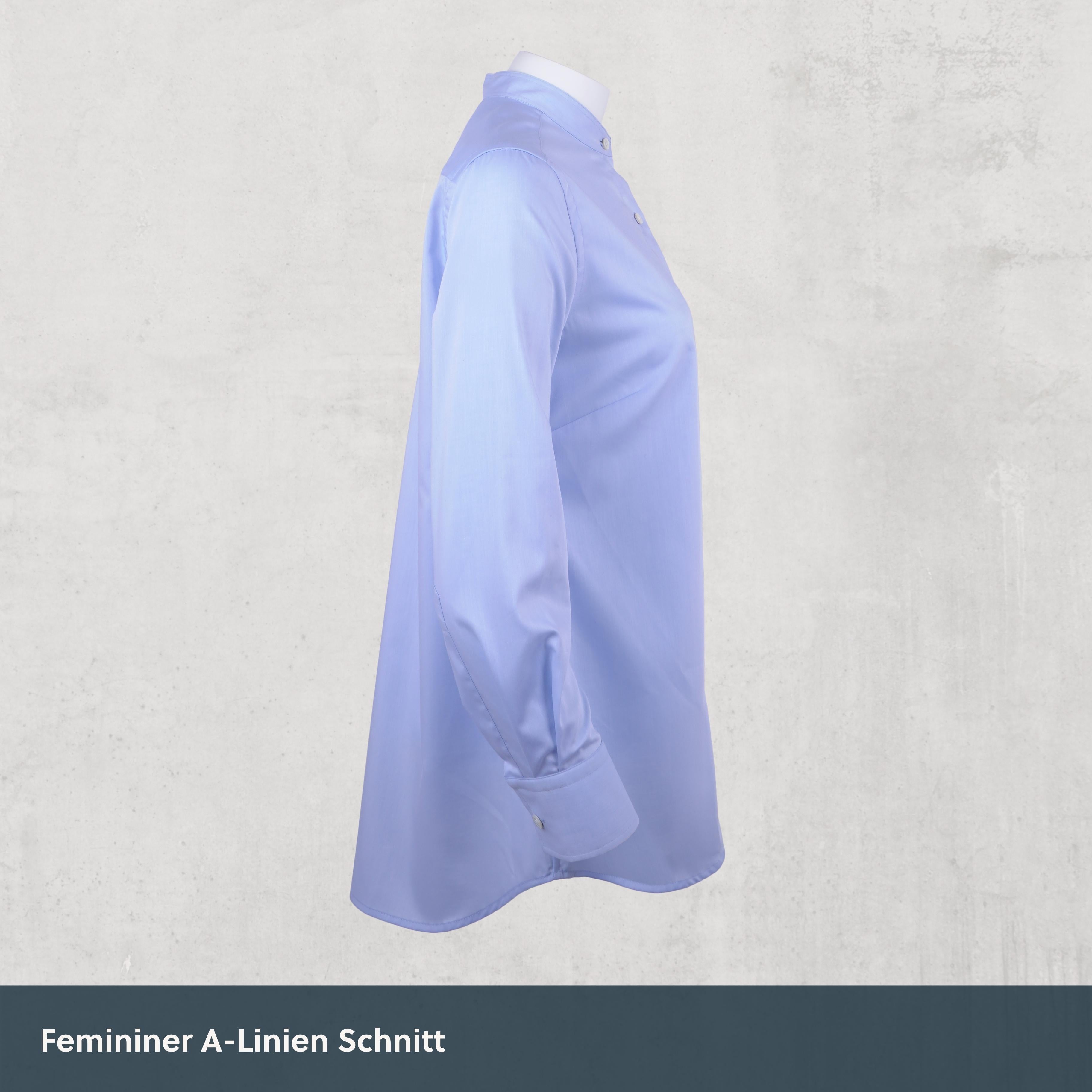 Stehkragen Magnetbluse - hellblau aus Baumwolle