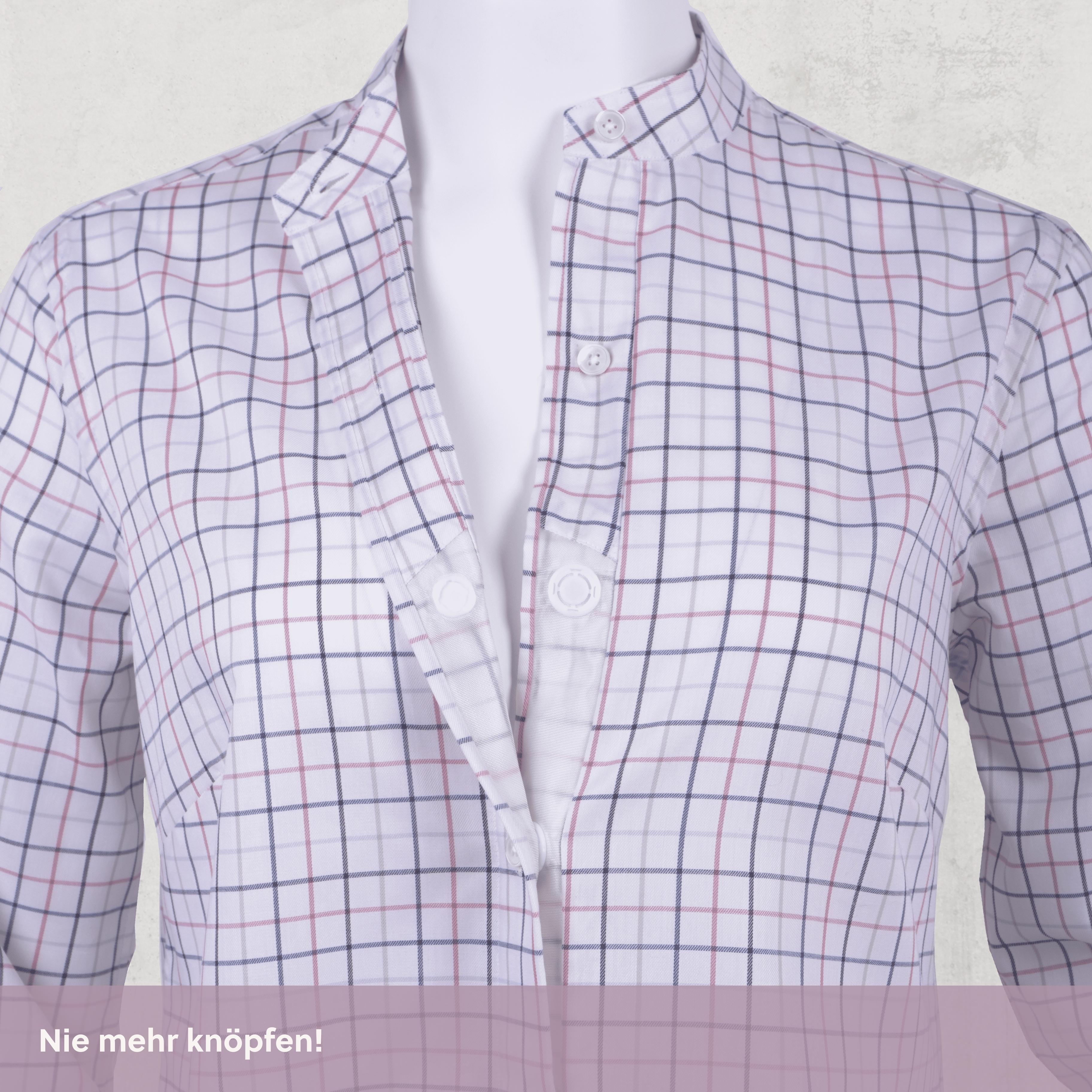 Stehkragen Magnetbluse - rosa-blau kariert aus Baumwolle