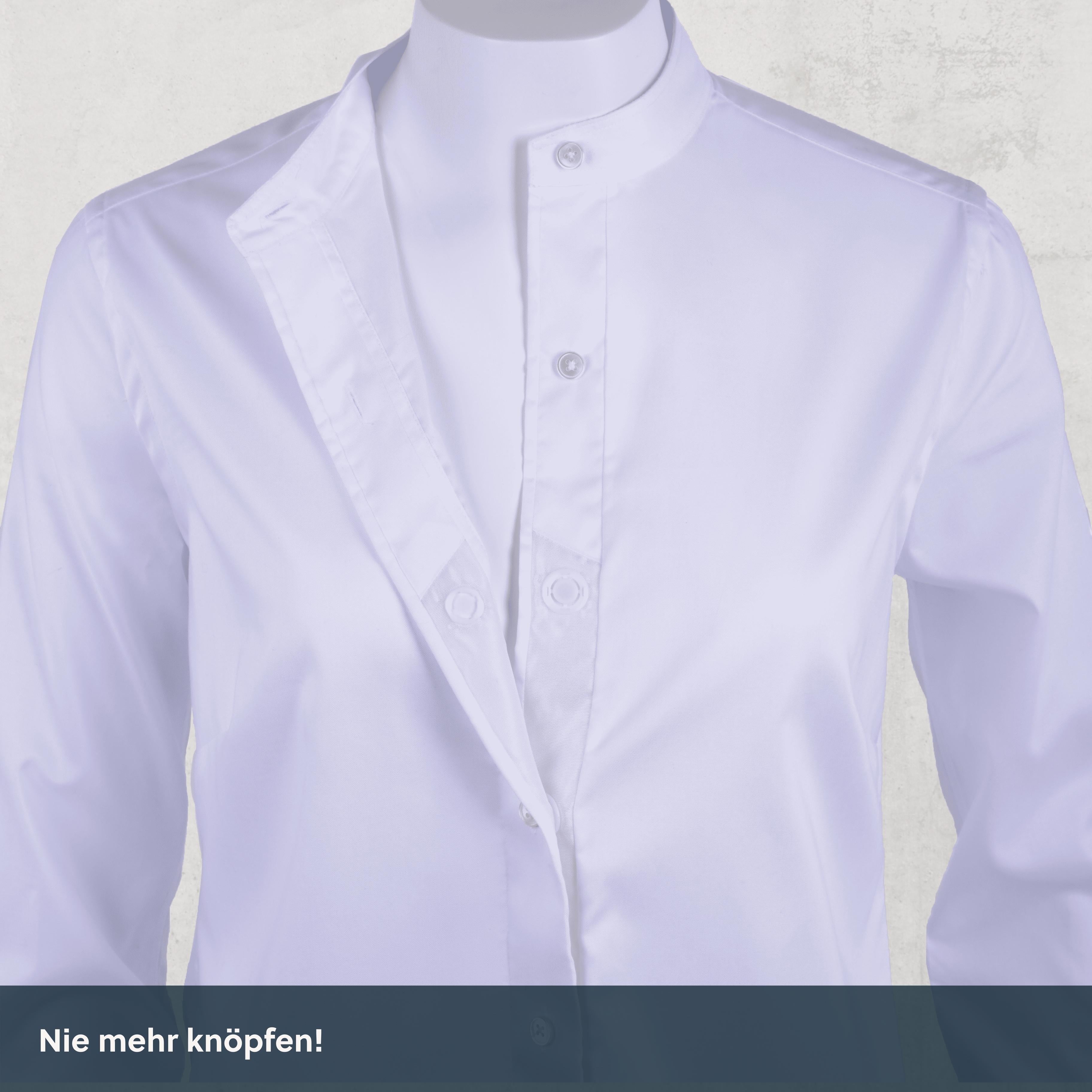 Stehkragen Magnetbluse - schneeweiß aus Baumwolle