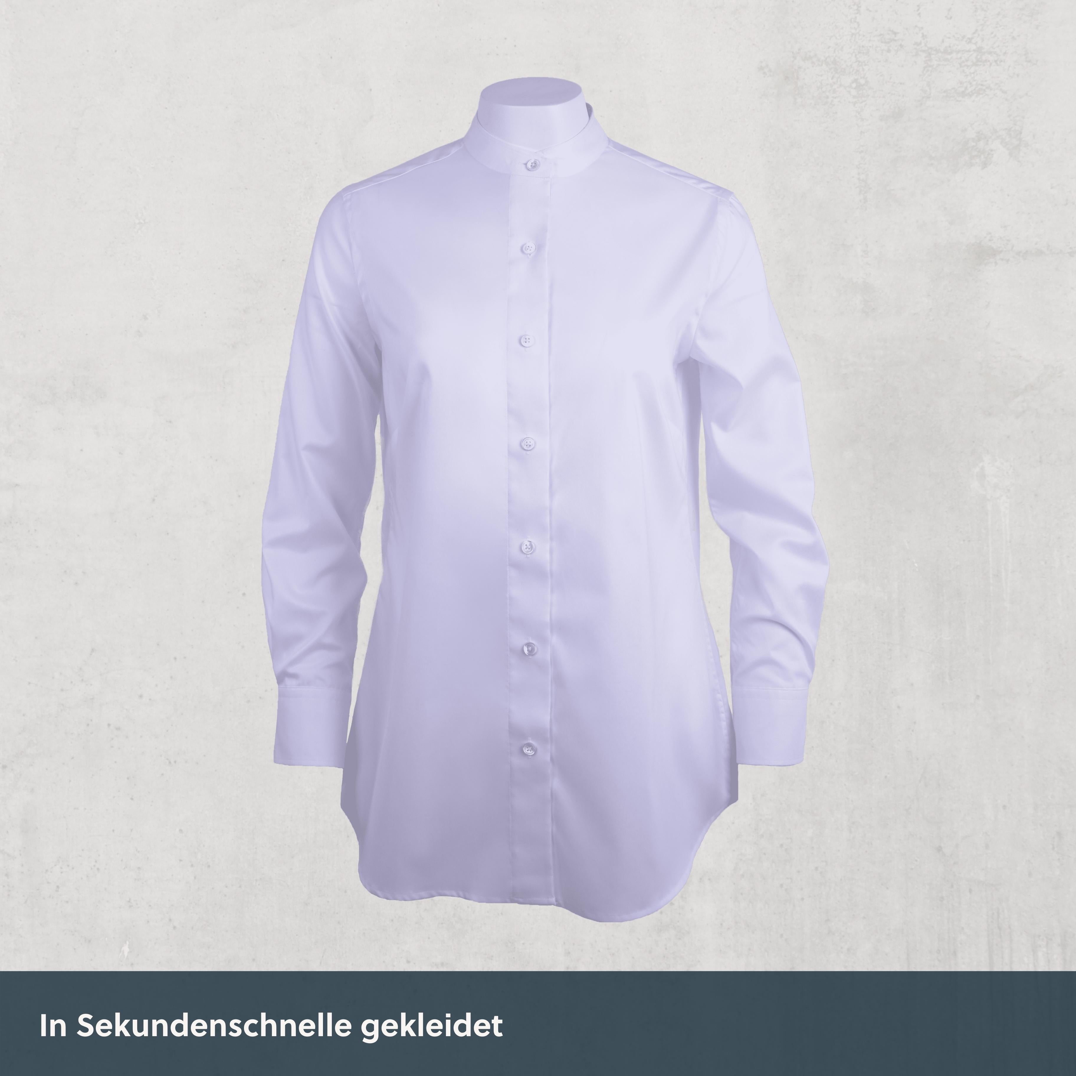 Stehkragen Magnetbluse - schneeweiß aus Baumwolle