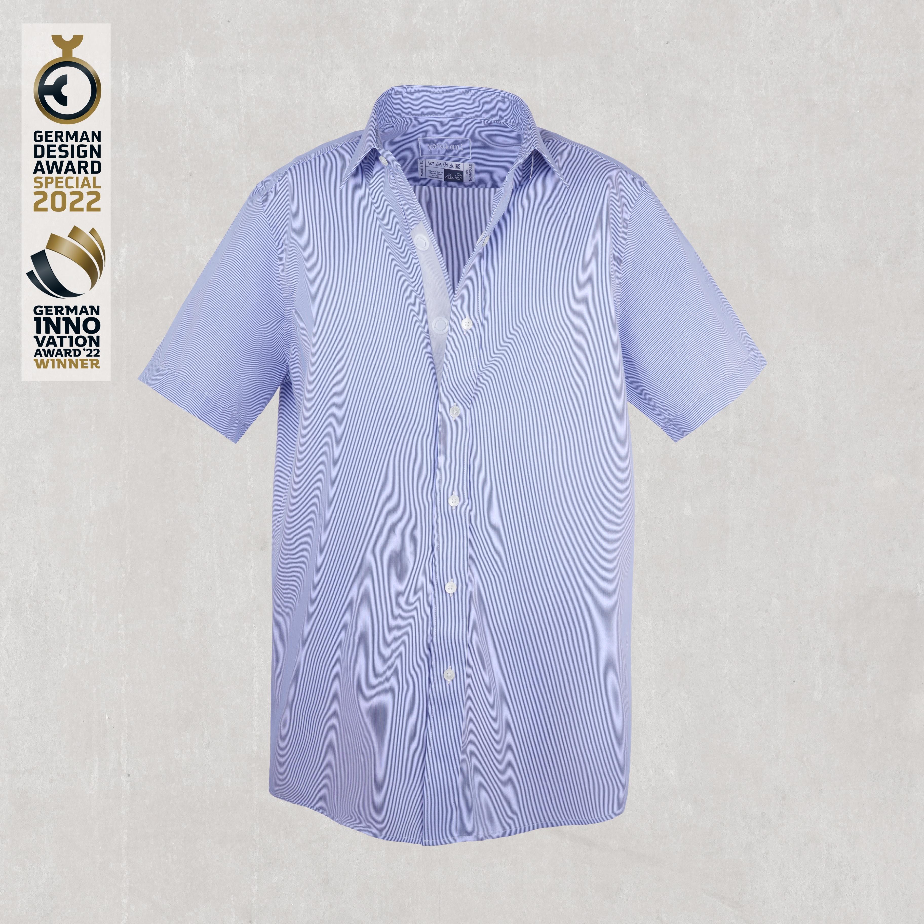 Kurzarm Magnethemd - marineblau gestreift aus Baumwolle