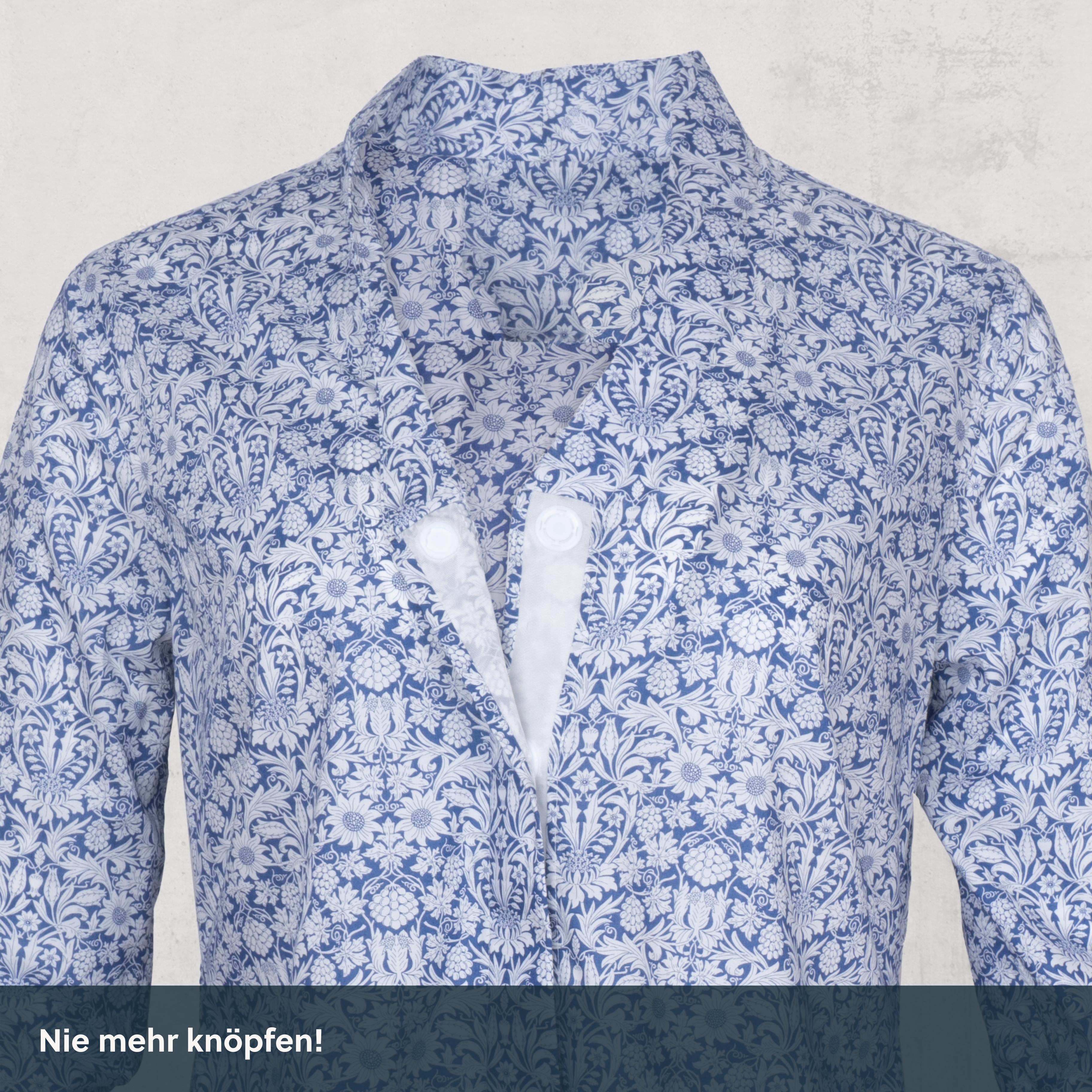 Magnetische Kelchkragenbluse - Paisley blau-weiß aus Baumwolle