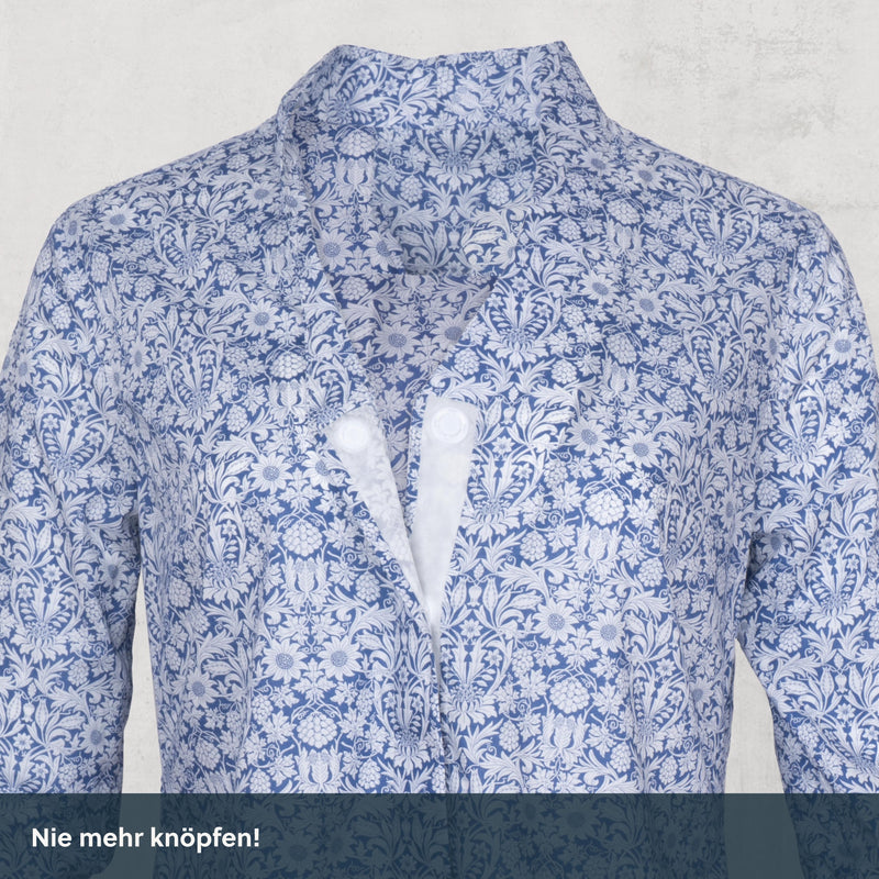 NEU! magnetische Kelchkragenbluse - Paisley blau-weiß aus Baumwolle