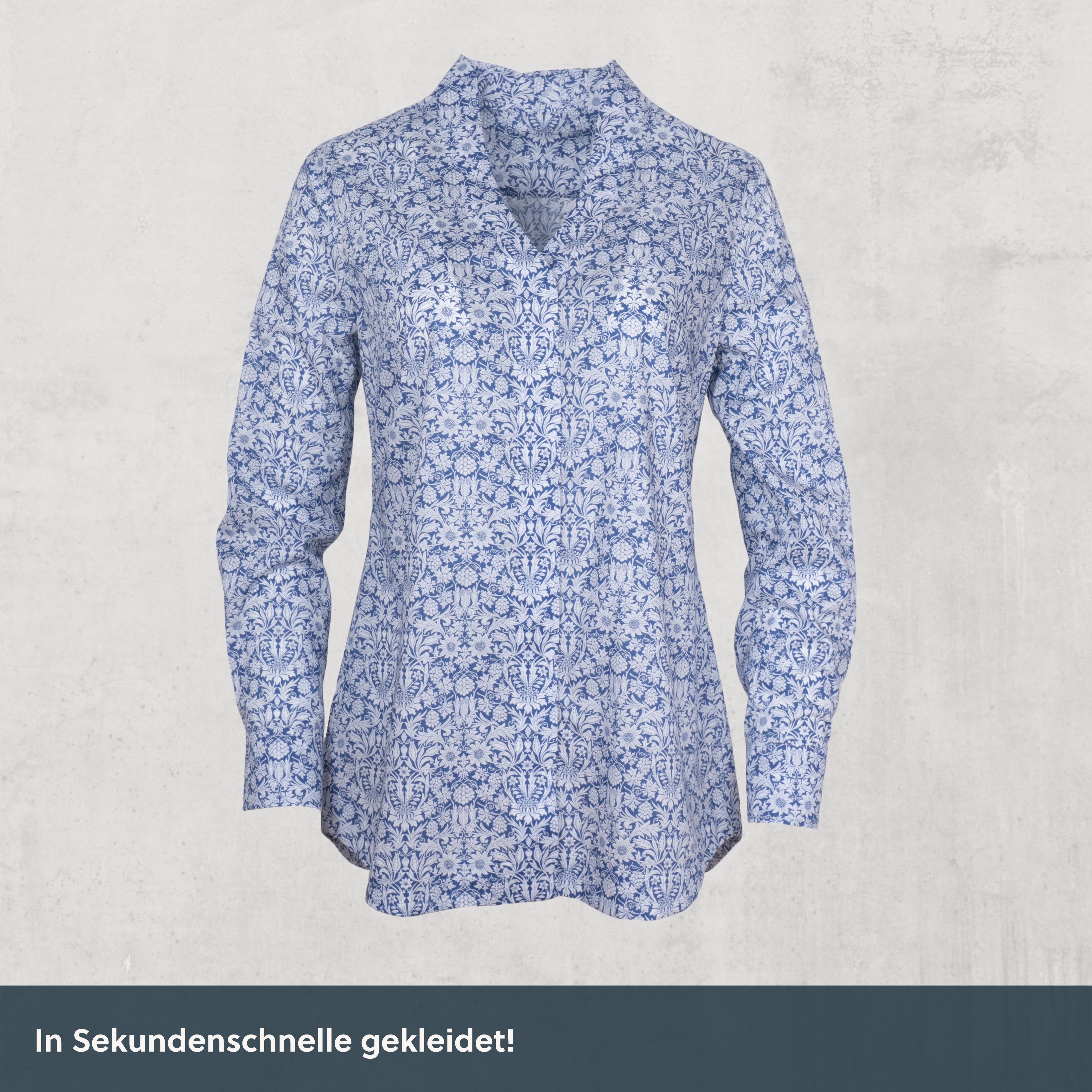 Magnetische Kelchkragenbluse - Paisley blau-weiß aus Baumwolle