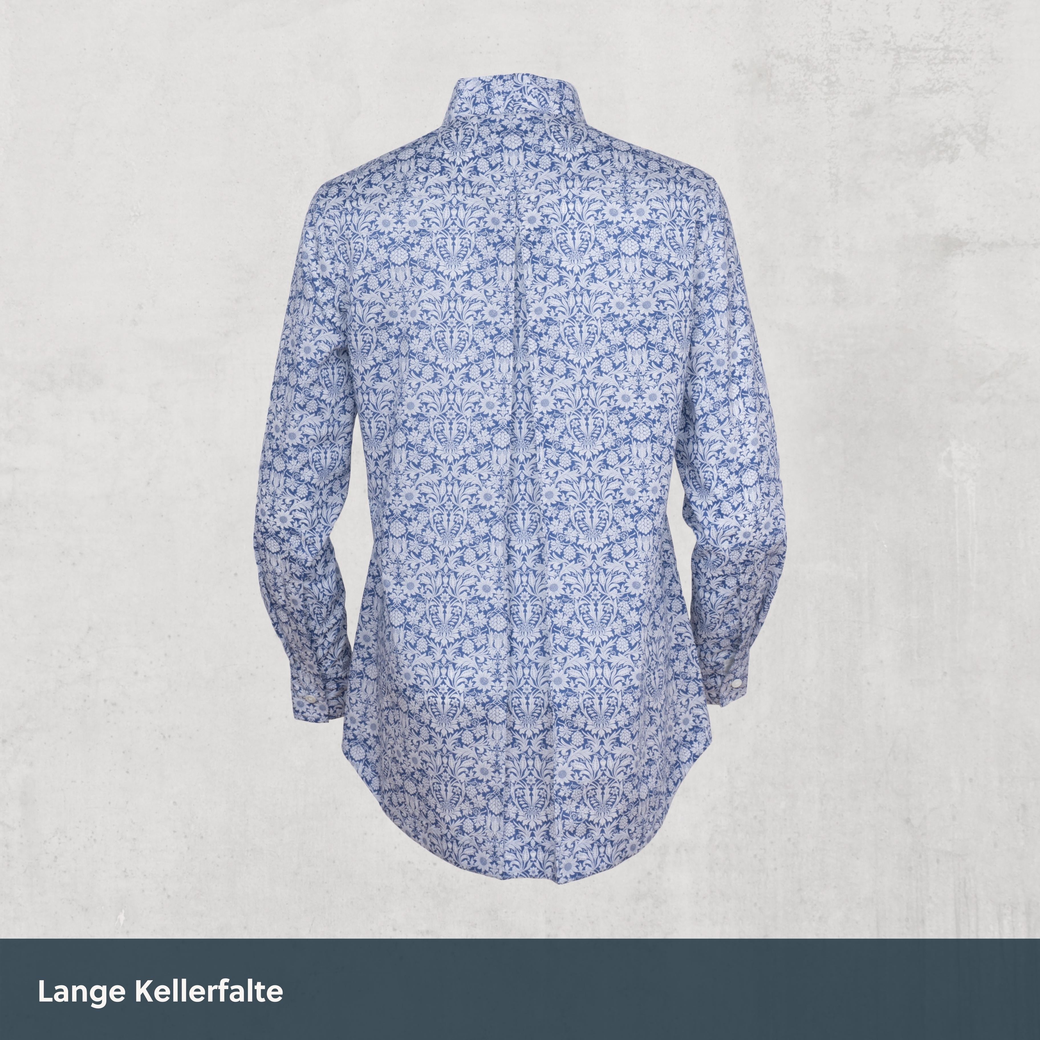 Magnetische Kelchkragenbluse - Paisley blau-weiß aus Baumwolle