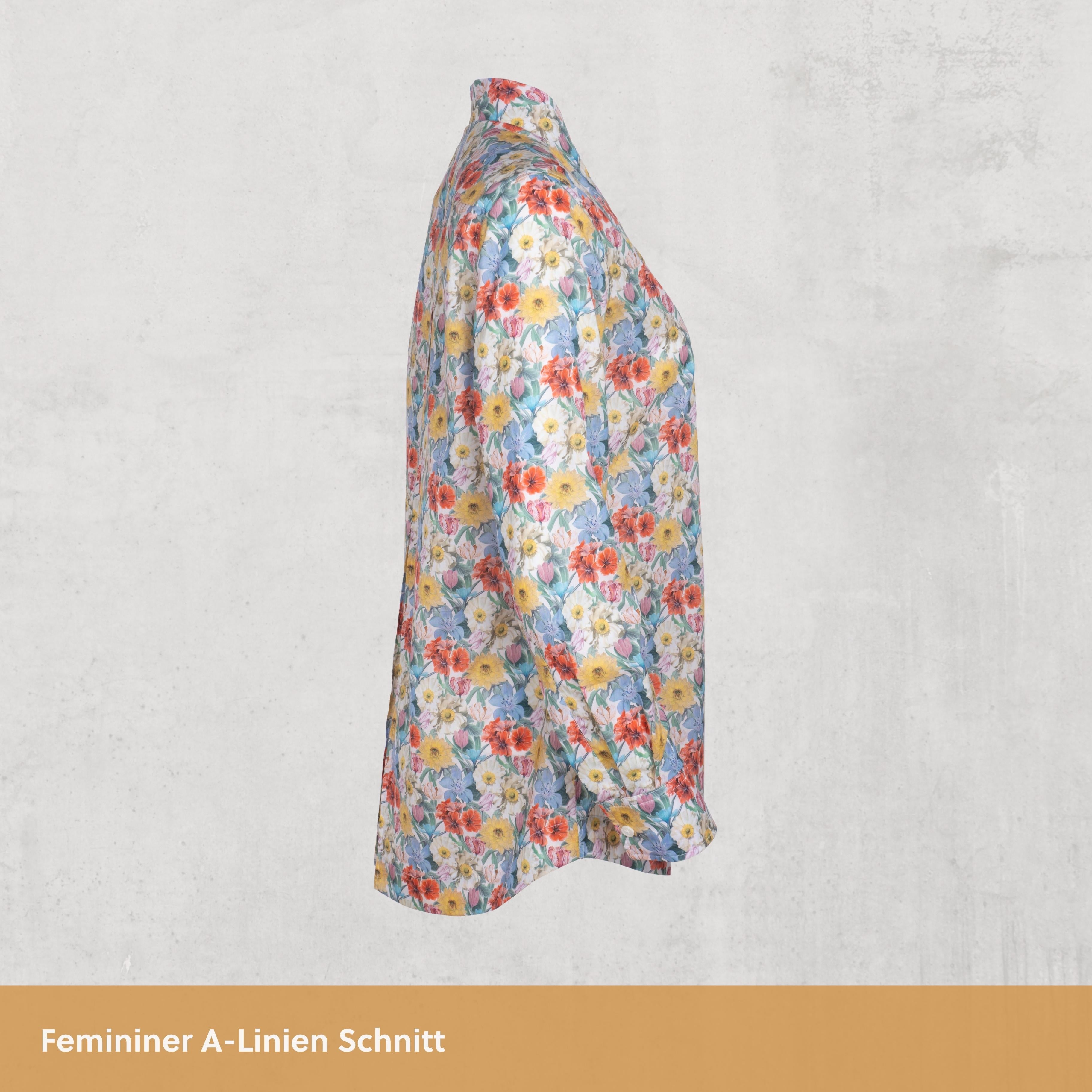 Magnetische Kelchkragenbluse - blumig-bunt aus Baumwolle